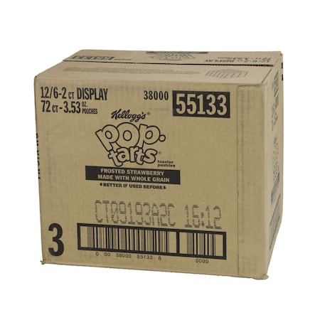 Kelloggs Pop-Tarts Whole Grain Frosted Strawberry Pastry 2 Count, PK72 3800055133